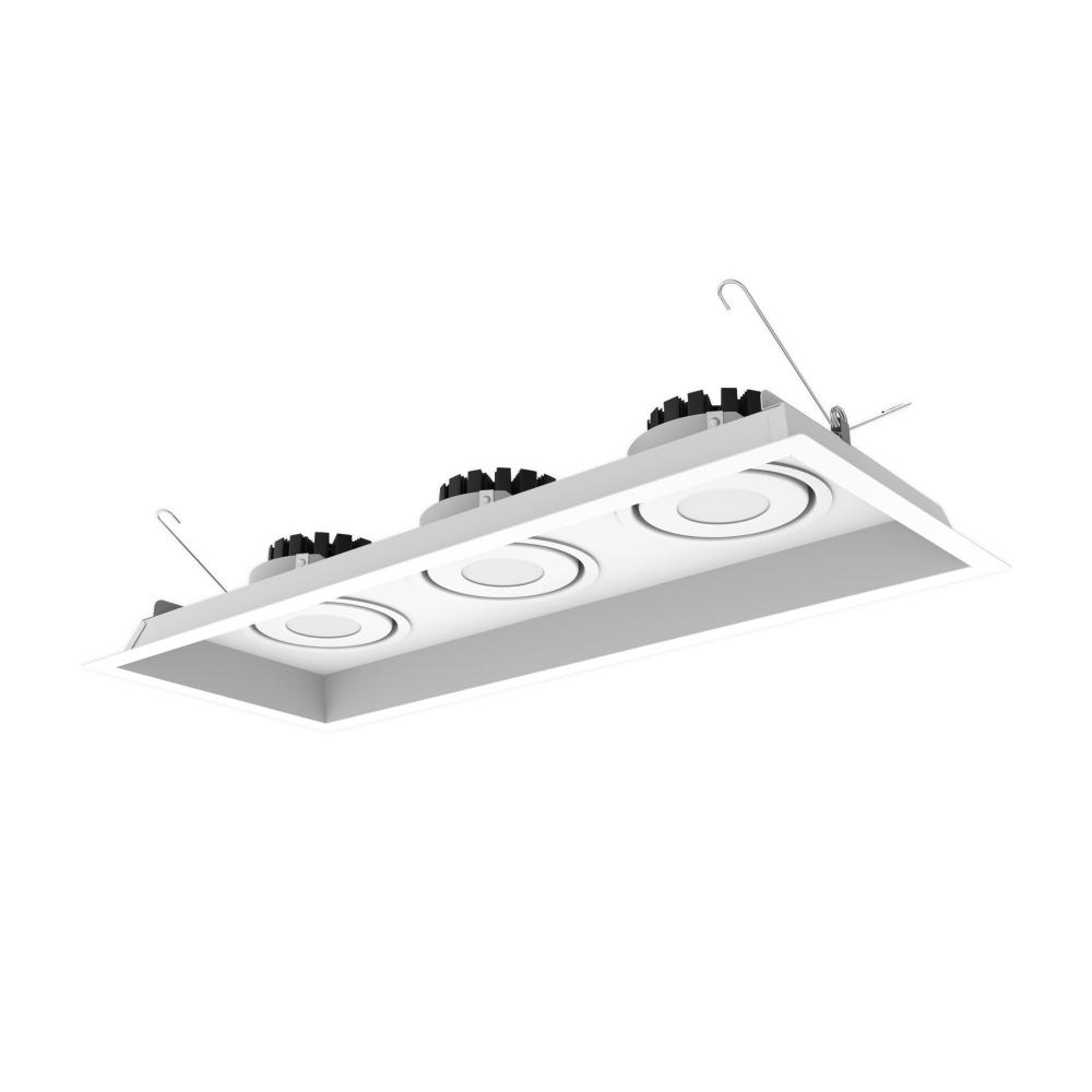 Three-Head Flanged LED Multiple Lighting Trim, 1500lm per Head w/ Flood Optic, 4000K, Regressed