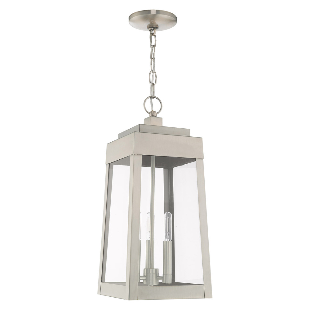 3 Lt Brushed Nickel Outdoor Pendant Lantern