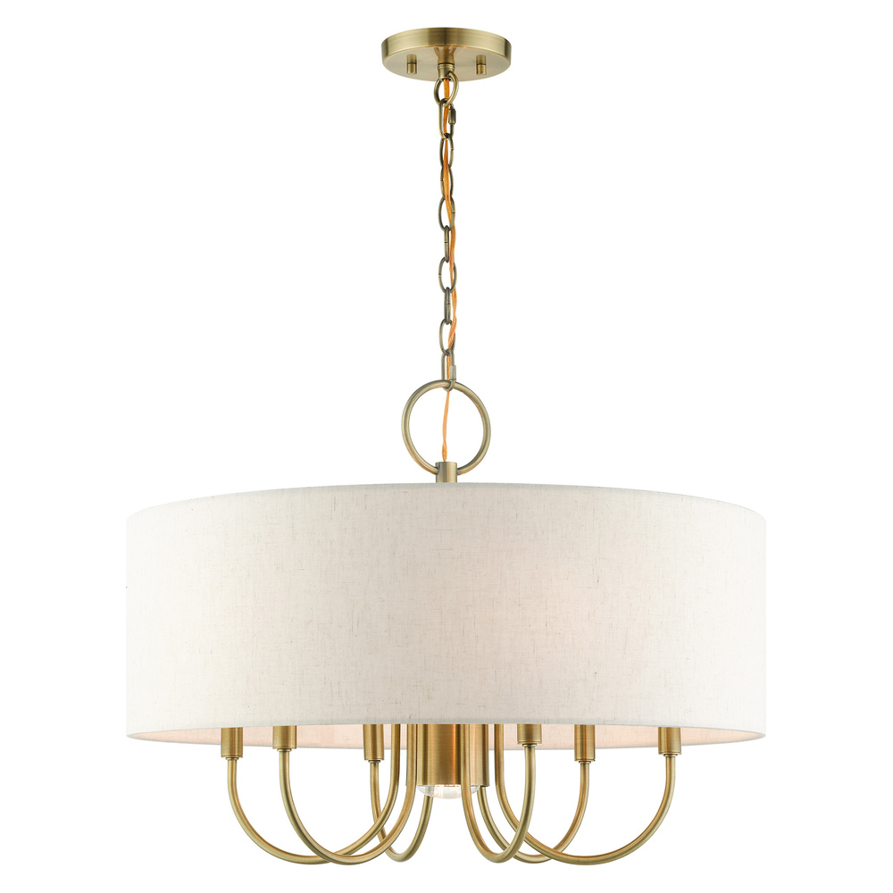 7 Lt Antique Brass Pendant Chandelier