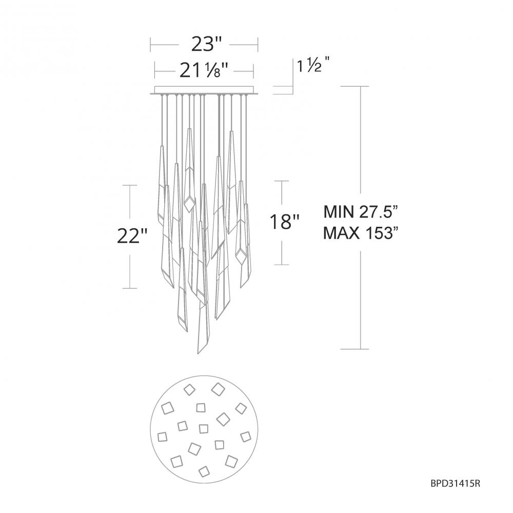 Solitude 15 Light 120-277V Multi-Light Pendant (Round Canopy) in Aged Brass with Optic Haze Quartz