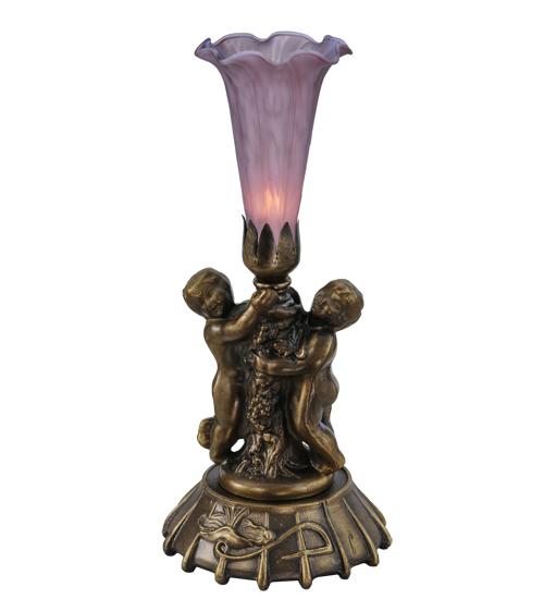 12" High Lavender Tiffany Pond Lily Twin Cherub Mini Lamp