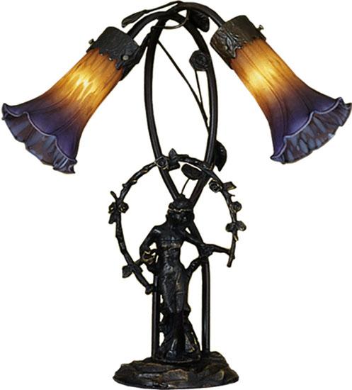 17" High Amber/Purple Tiffany Pond Lily 2 Light Trellis Girl Accent Lamp