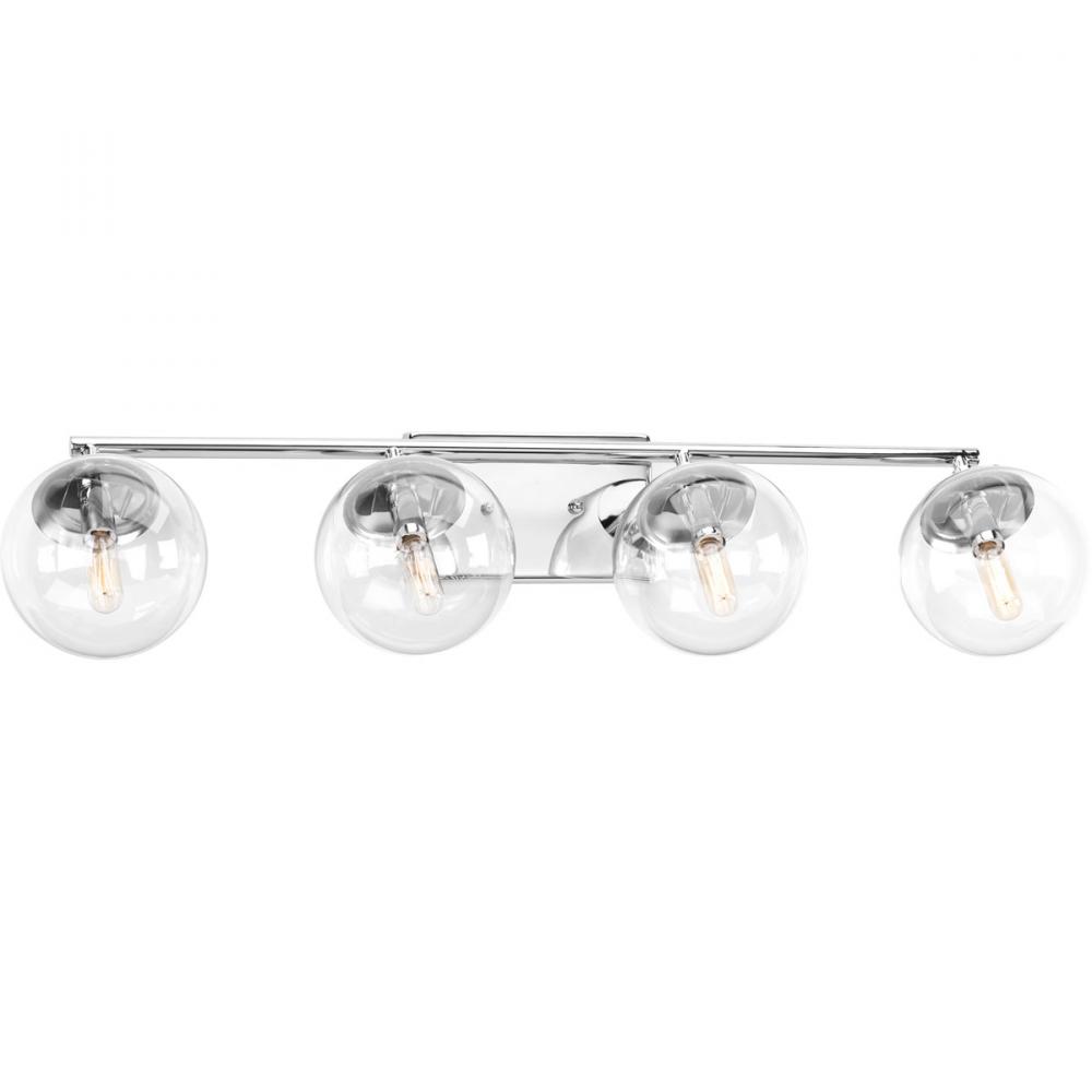 Mod Collection Four-Light Polished Chrome Clear Glass Mid-Century Modern Bath Vanity Light