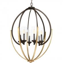 Progress P400026-020 - Evoke Collection Six-Light Antique Bronze Clear Glass Luxe Chandelier Light