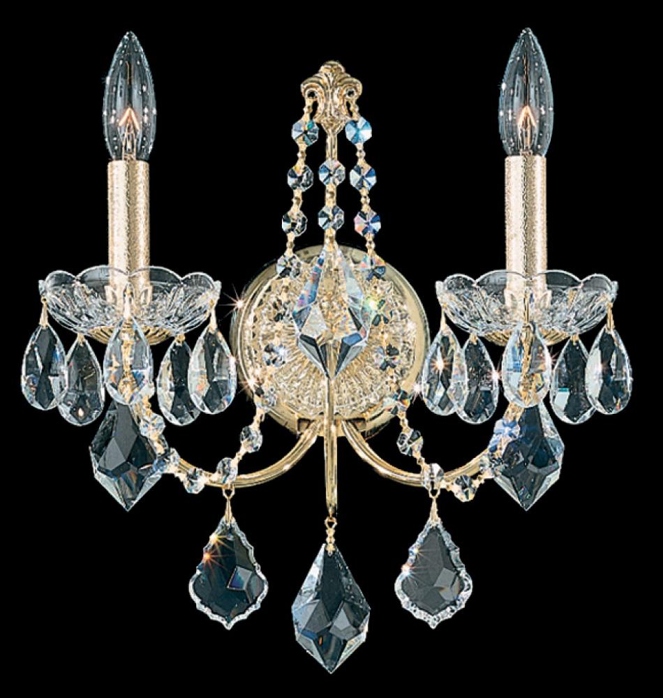 Century 2 Light 120V Wall Sconce in Antique Silver with Heritage Handcut Crystal