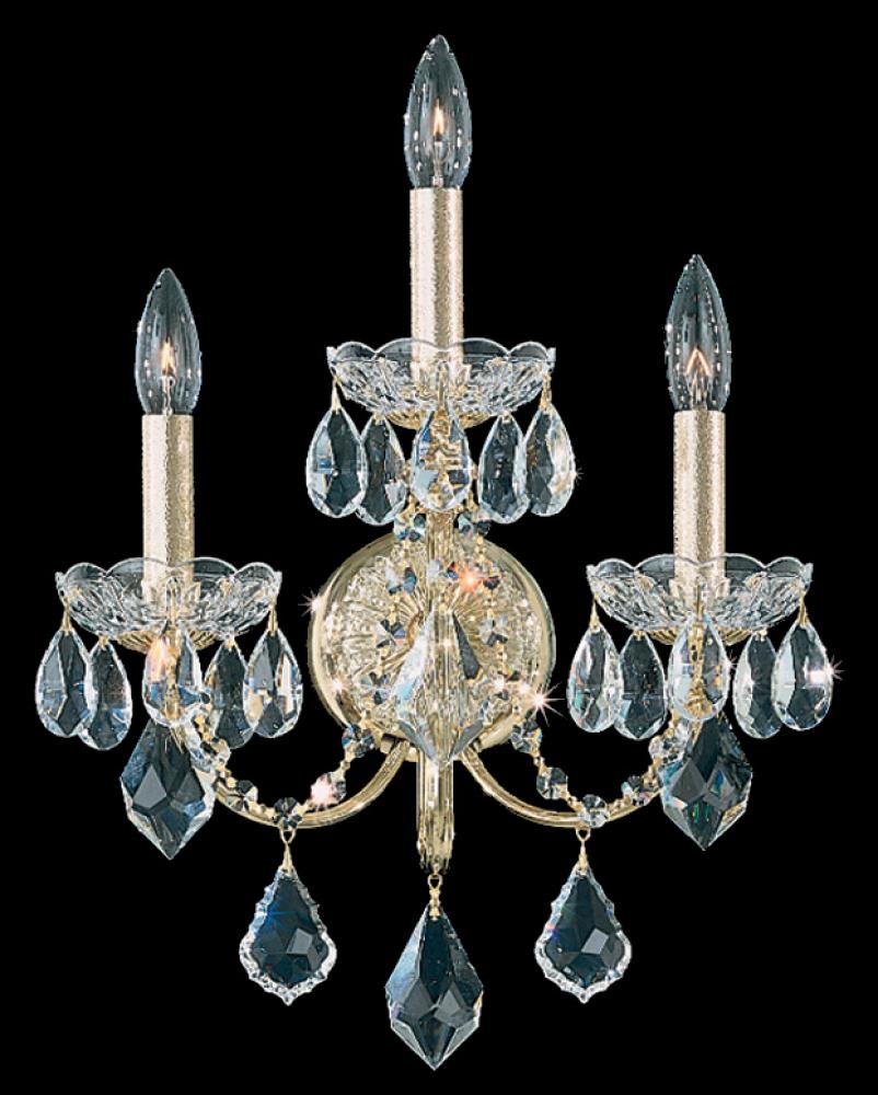 Century 3 Light 120V Wall Sconce in Polished Silver with Heritage Handcut Crystal