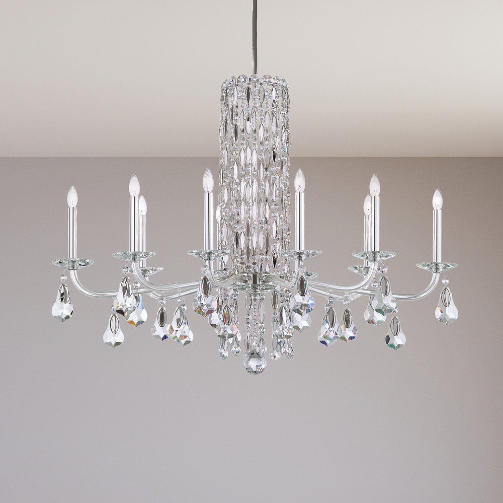 Siena 10 Light 120V Chandelier in Polished Stainless Steel with Heritage Handcut Crystal