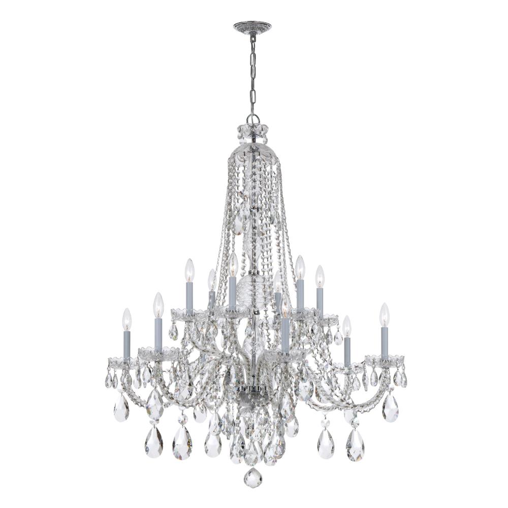 Traditional Crystal 12 Light Hand Cut Crystal Polished Chrome Chandelier