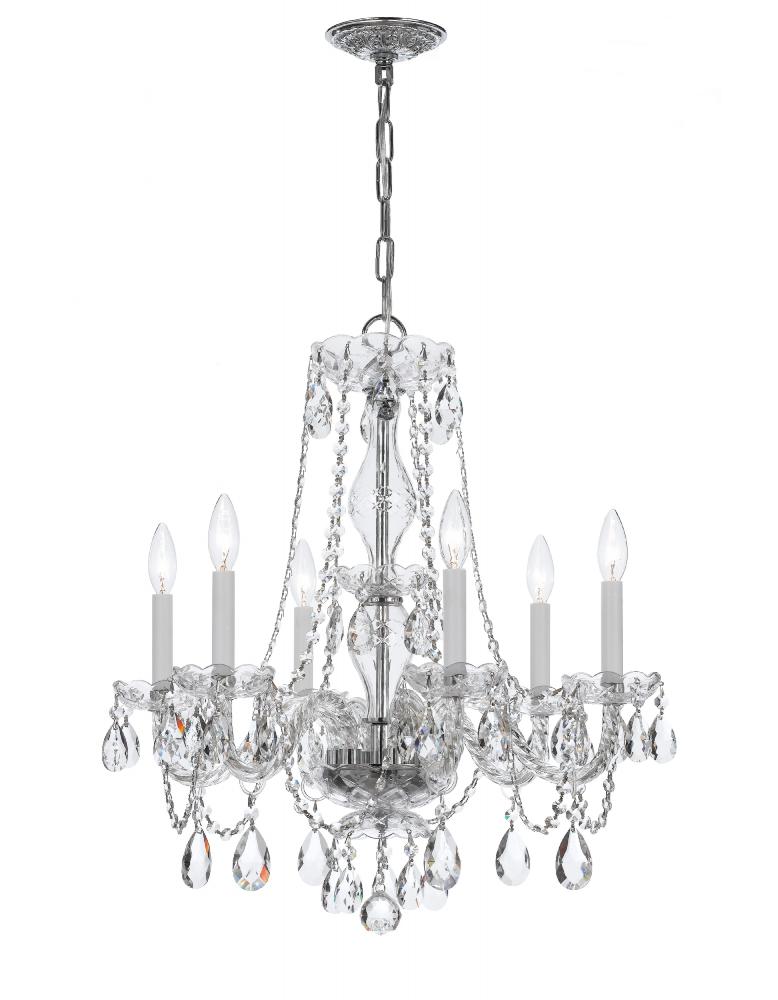 Traditional Crystal 6 Light Clear Italian Crystal Polished Chrome Chandelier