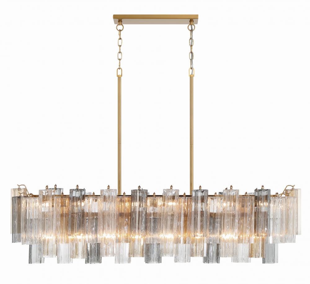 Addis 14 Light Aged Brass Linear Chandelier