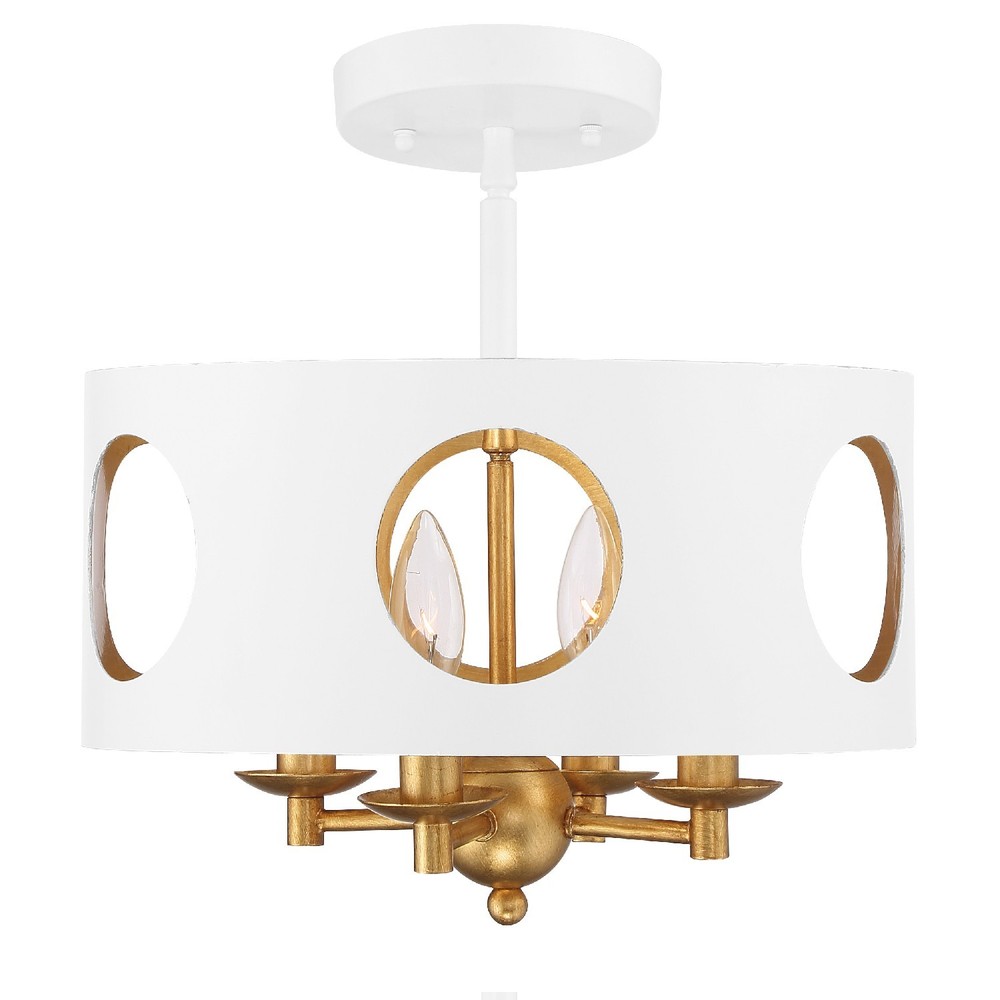 Odelle 4 Light Matte White + Antique Gold Ceiling Mount