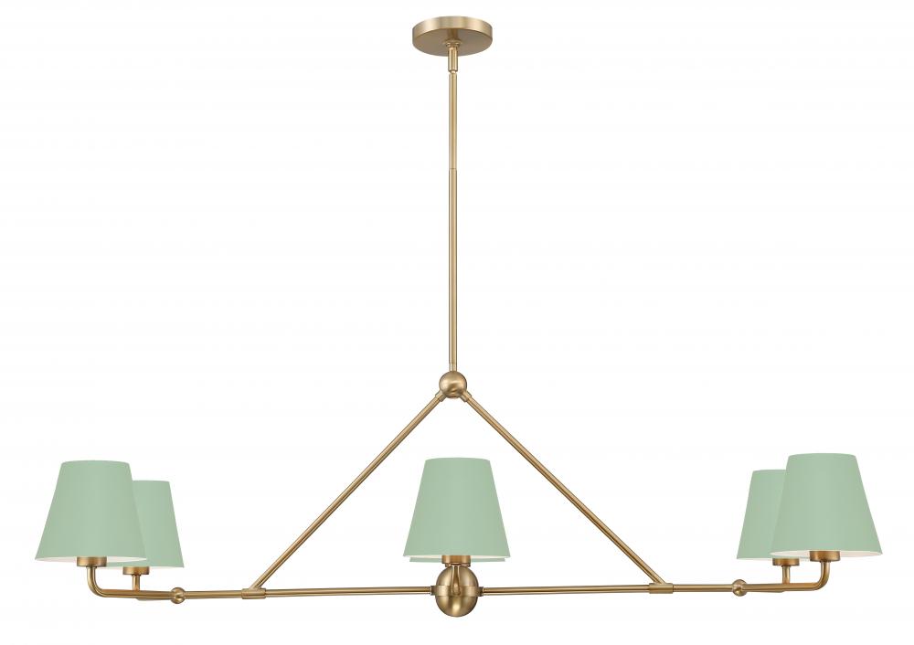 Xavier 6 Light Vibrant Gold + Green Linear Chandelier