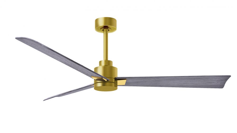 Alessandra 3-blade transitional ceiling fan in brushed brass finish with barnwood blades. Optimize