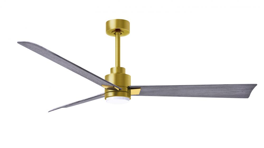 Alessandra 3-blade transitional ceiling fan in brushed brass finish with barnwood blades. Optimize