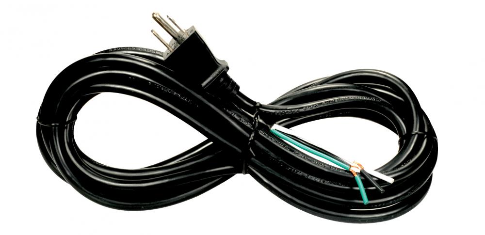 15 Foot 18/3 SJTW 105C Heavy Duty Cord Set; Black Finish; 50 Carton; 3 Prong Molded Plug; Stripped