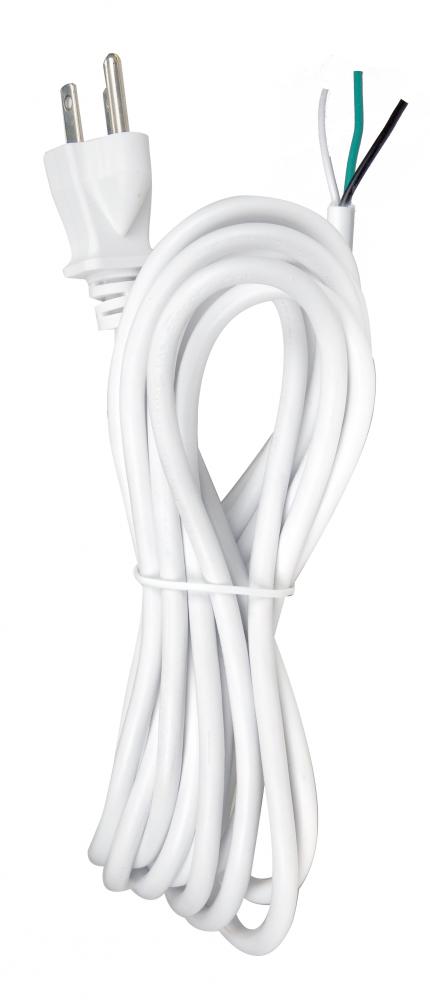 15 Foot 18/3 SVT 105C Heavy Duty Cord Set; White Finish; 50 Carton; 3 Prong Molded Plug; Stripped