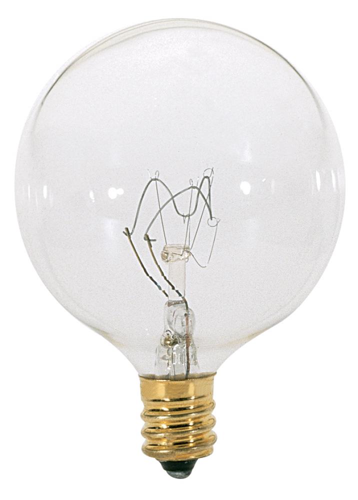 60 Watt G16 1/2 Incandescent; Clear; 2500 Average rated hours; 642 Lumens; Candelabra base; 130 Volt