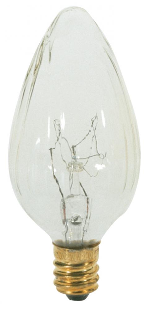 25 Watt F10 Incandescent; Clear; 1500 Average rated hours; 195 Lumens; Candelabra base; 120 Volt;