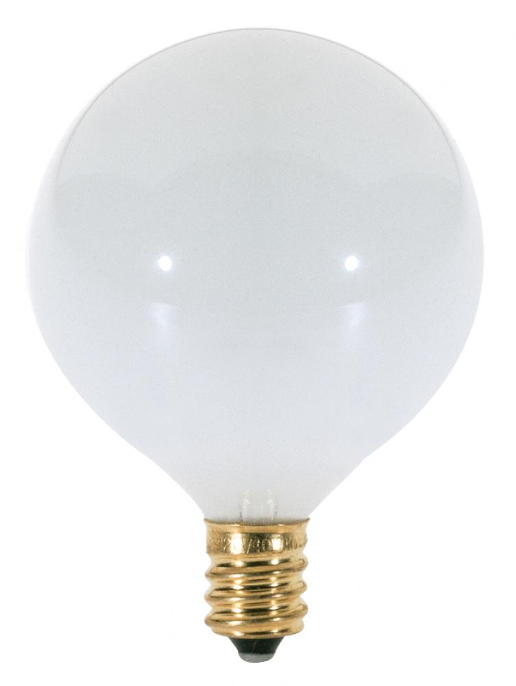 25 Watt G16 1/2 Incandescent; Gloss White; 1500 Average rated hours; 175 Lumens; Candelabra base;