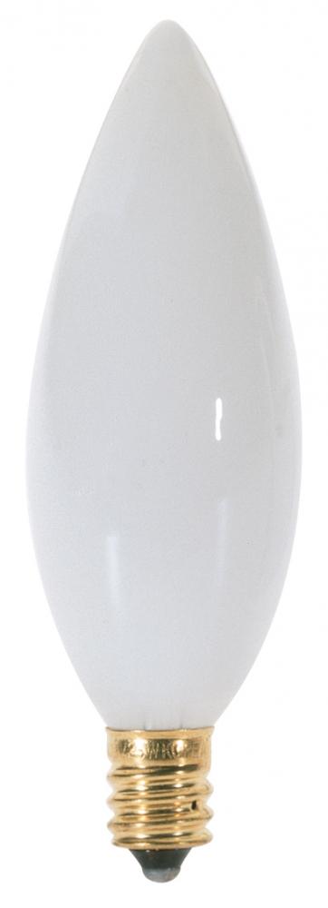 25 Watt BA9 1/2 Incandescent; Gloss White; 1500 Average rated hours; 180 Lumens; Candelabra base;