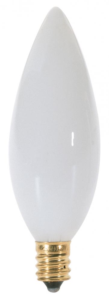 40 Watt BA9 1/2 Incandescent; White; 1500 Average rated hours; 328 Lumens; Candelabra base; 120