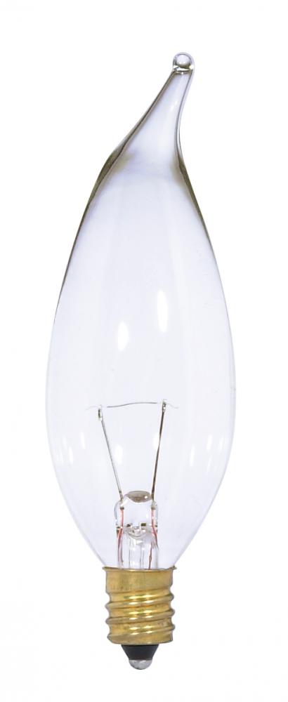 25 Watt CA10 Incandescent; Clear; 1500 Average rated hours; 250 Lumens; Candelabra base; 12 Volt