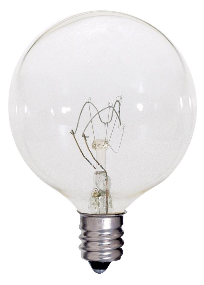 25 Watt G16 1/2 Incandescent; Clear; 2500 Average rated hours; 212 Lumens; Candelabra base; 120 Volt