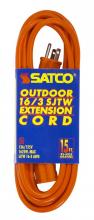 Satco Products Inc. 93/5035 - 15 Foot Orange Heavy Duty Outdoor Extension Cord; 16/3 Ga. SJTW-3 Orange Cord With Sleeve; 13A-125V;