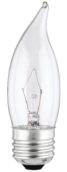 25W CA10 Flame Tip Incandescent Clear E26 (Medium) Base, 130 Volt, Box