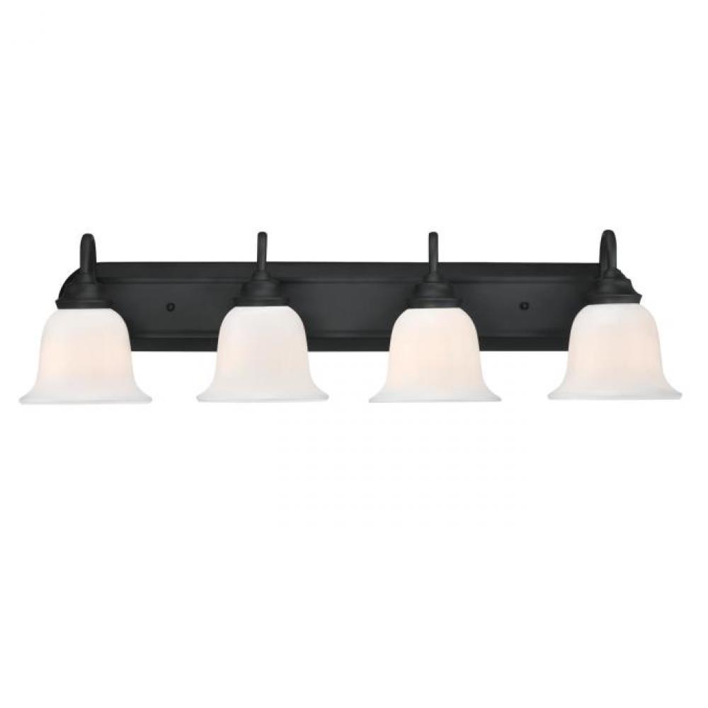 4 Light Wall Fixture Matte Black Finish White Opal Glass