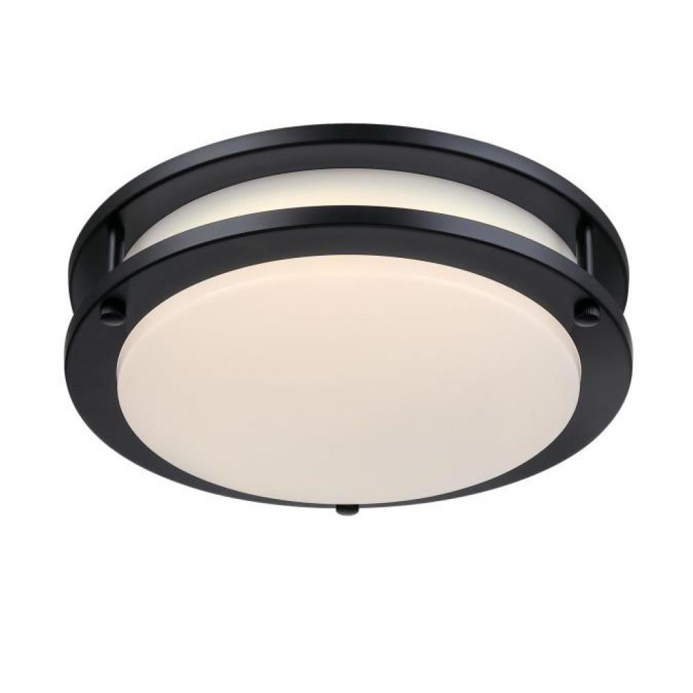 11 in. 23W LED Flush with Color Temperature Selection Matte Black Finish Frosted Acrylic Shade