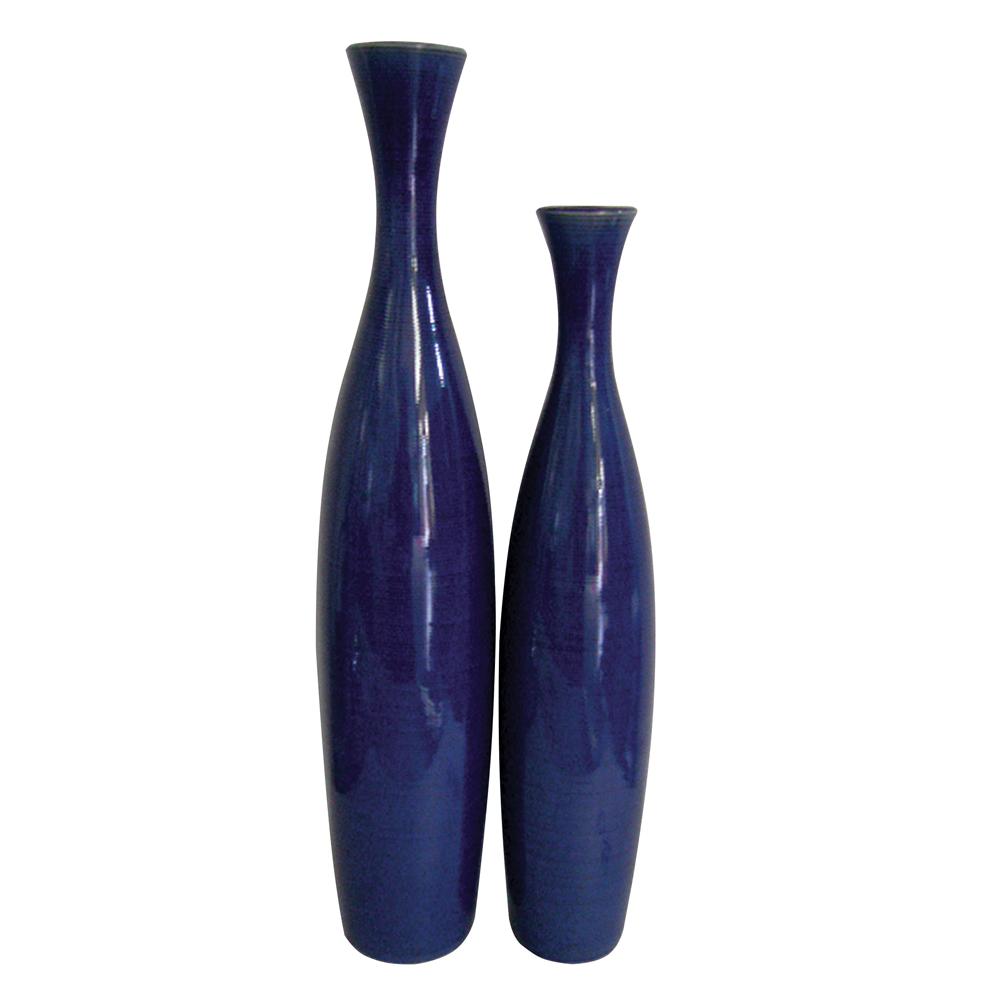 Cobalt Blue Glaze Ceramic Vases - Set of 2