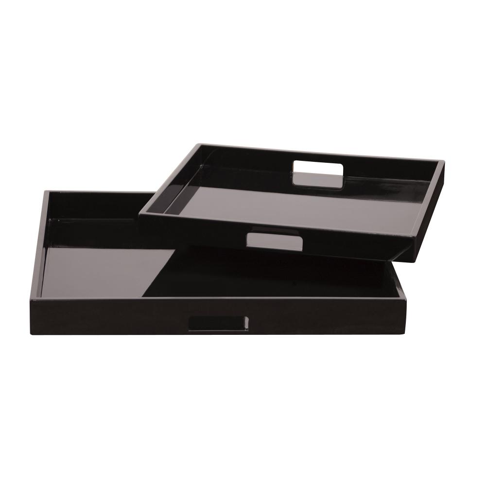 Black Lacquer Square Wood Tray Set