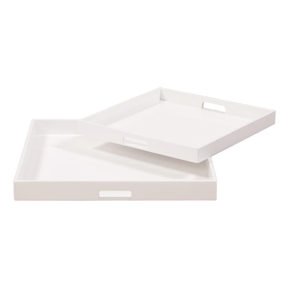 White Lacquer Square Wood Tray Set