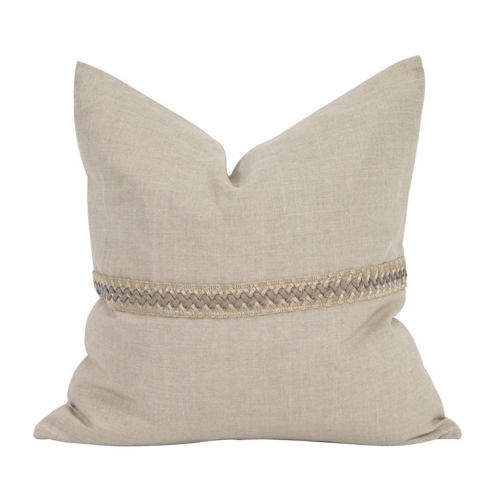 20" x 20" Pillow Prairie Linen with Deco Trim - Down Insert