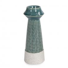 Howard Elliott 89108 - Cross Hatched Sea Blue Ceramic Candle Holder, Large