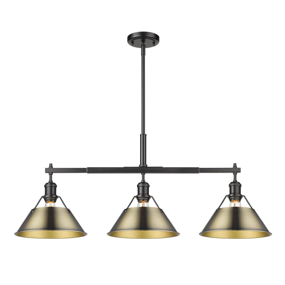 Orwell 3-Light Linear Pendant in Matte Black with Aged Brass