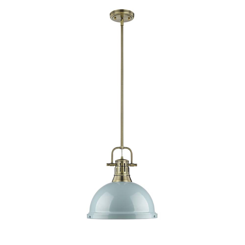 Duncan 1-Light Pendant with Rod in Aged Brass with Seafoam