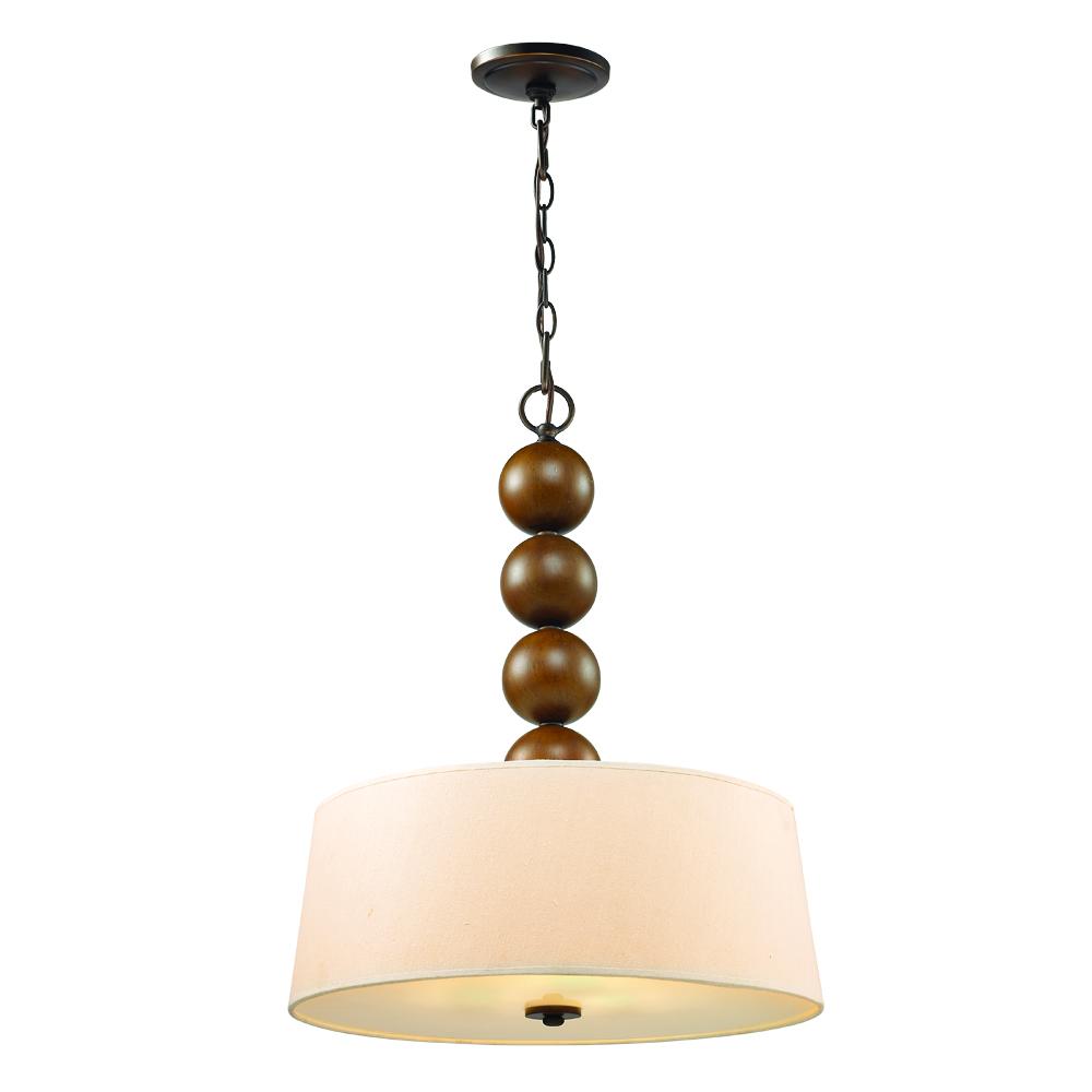 Three Light Sovereign Bronze Natural Linen Shade Drum Shade Pendant