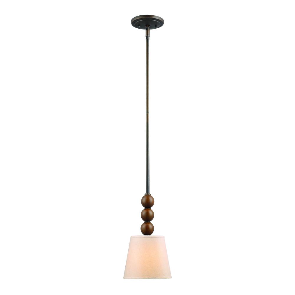 One Light Sovereign Bronze Natural Linen Shade Down Mini Pendant