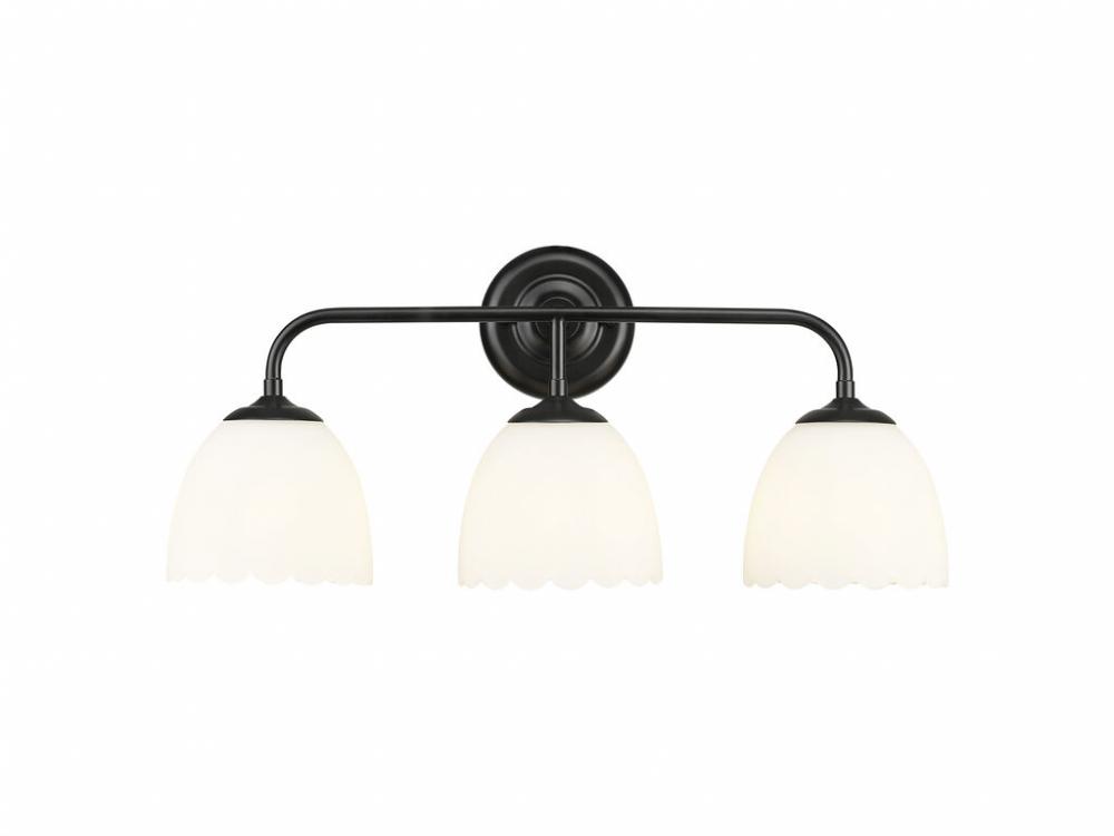 Dorinda 3-Light Vanity Light in Matte Black with Opal Glass