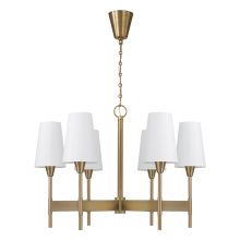 Capital 460861AD-718 - 32" W x 22.75" H 6-Light Chandelier in Aged Brass with White Fabric Shades and Designer Cano