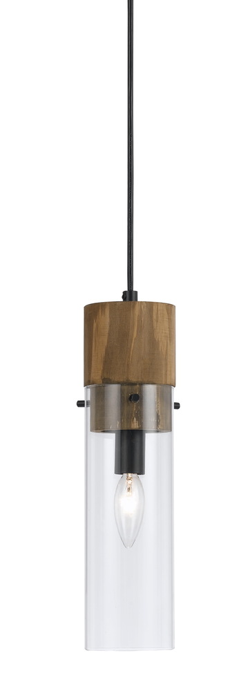 13 3/8" Tall Glass Pendant in Dark Bronze Wood Finish