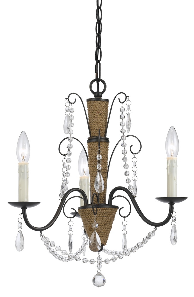 24.25" Inch Tall Metal and Crystal Chandelier in Rattan and Crystal Finish