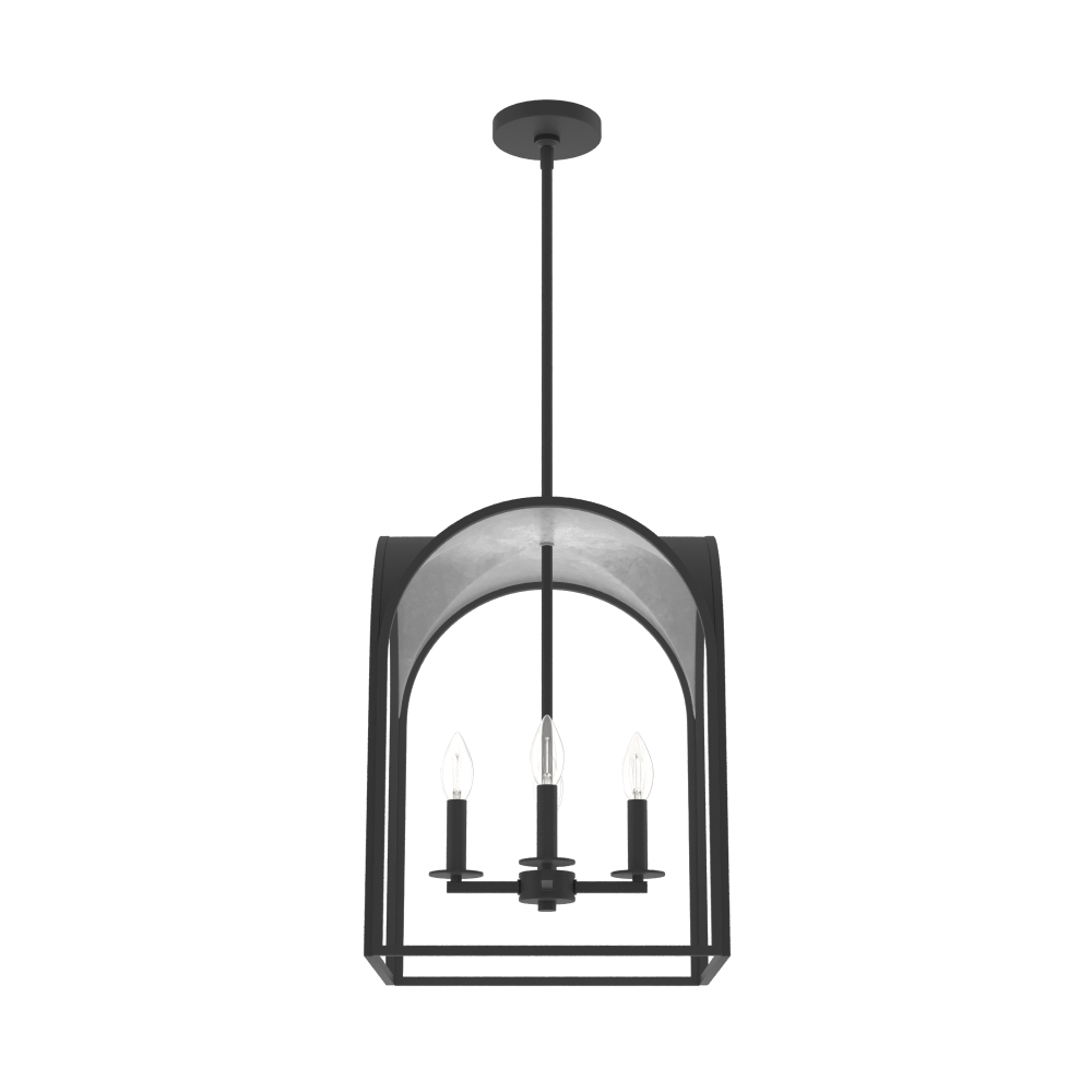 Hunter Dukestown Natural Black Iron and Silver Leaf 4 Light Small Pendant Ceiling Light Fixture