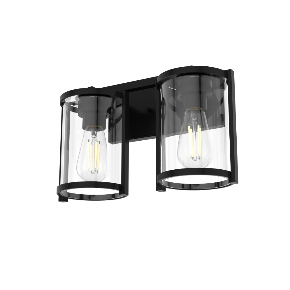 Hunter Astwood Matte Black with Clear Glass 2 Light Bathroom Vanity Wall Light Fixture