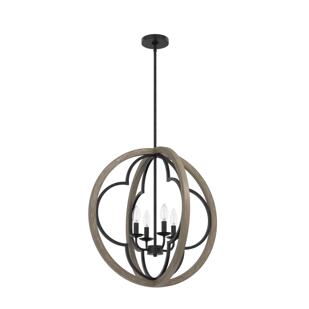 Hunter Gablecrest French Oak and Rustic Iron 4 Light Pendant Ceiling Light Fixture