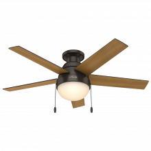 Hunter 59268 - Hunter 46 inch Anslee Premier Bronze Low Profile Ceiling Fan with LED Light Kit and Pull Chain