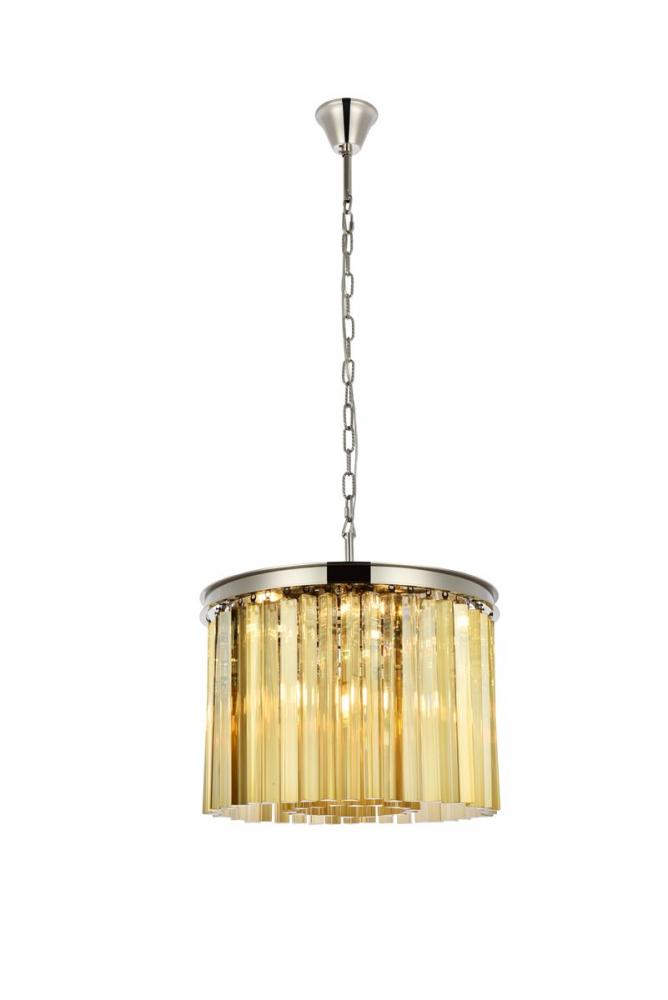 Sydney 6 light polished nickel Pendant Golden Teak (Smoky) Royal Cut Crystal