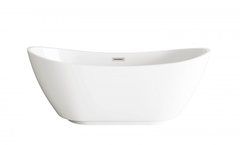 62 inch Soaking Bathtub in Glossy White with Brushed Nickel Trim